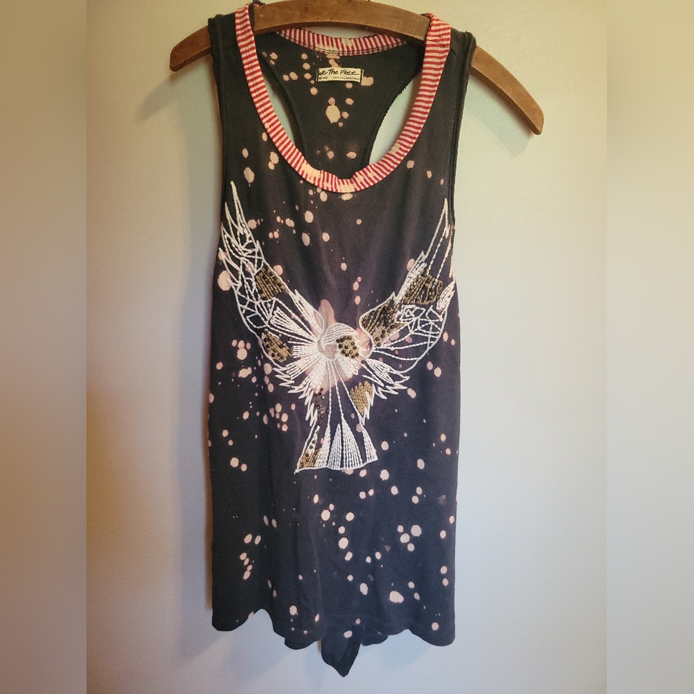 We The Free Knit Tunic Tank Beaded Racerback Eagle Distressed Womens Medium